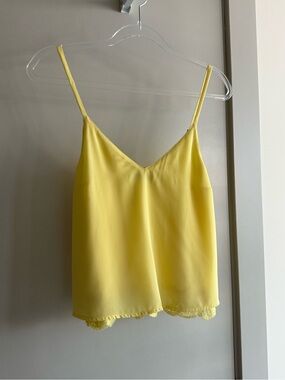 Abercrombie Yellow Lace-Trim Spaghetti Strap Silk Top